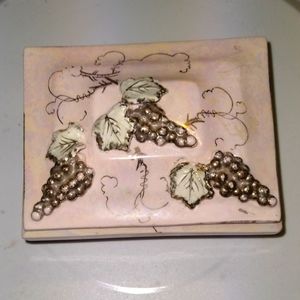 Ceramic Trinket Box Pink Gold Hand Painted 1950's Vintage Grapes Pearlized